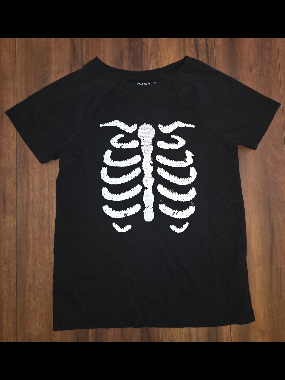 Kid's Cat & Jack Black Short-Sleeve Tee with Black/White Sequin Skeleton Ribcage